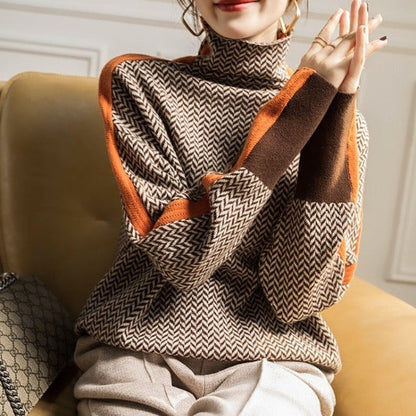 Elara | Contrast Stripe Roll Neck Jumper
