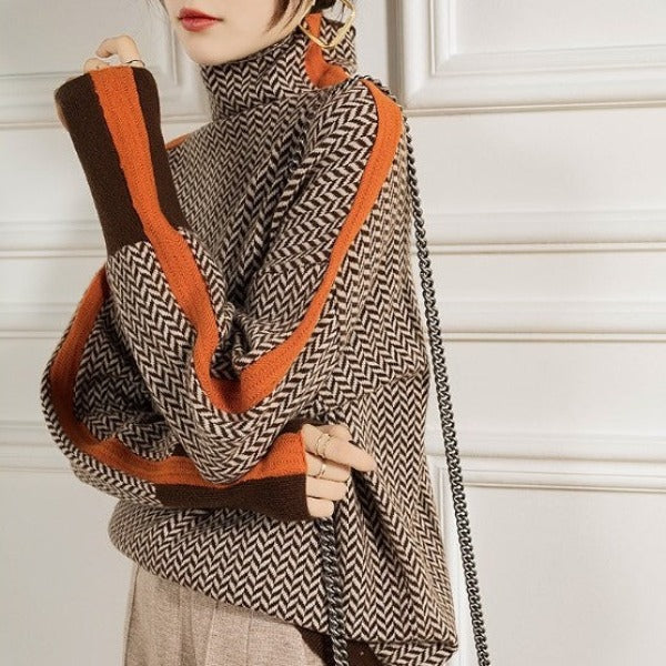 Elara | Contrast Stripe Roll Neck Jumper