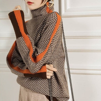Elara | Contrast Stripe Roll Neck Jumper
