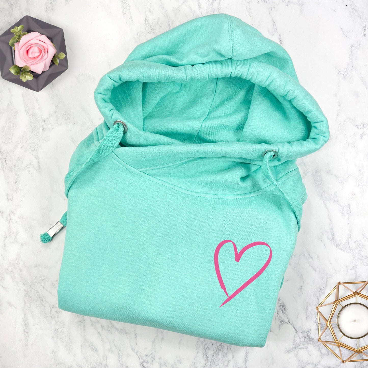 Fuchsia Pink Heart Peppermint Cowl Neck Hoodie