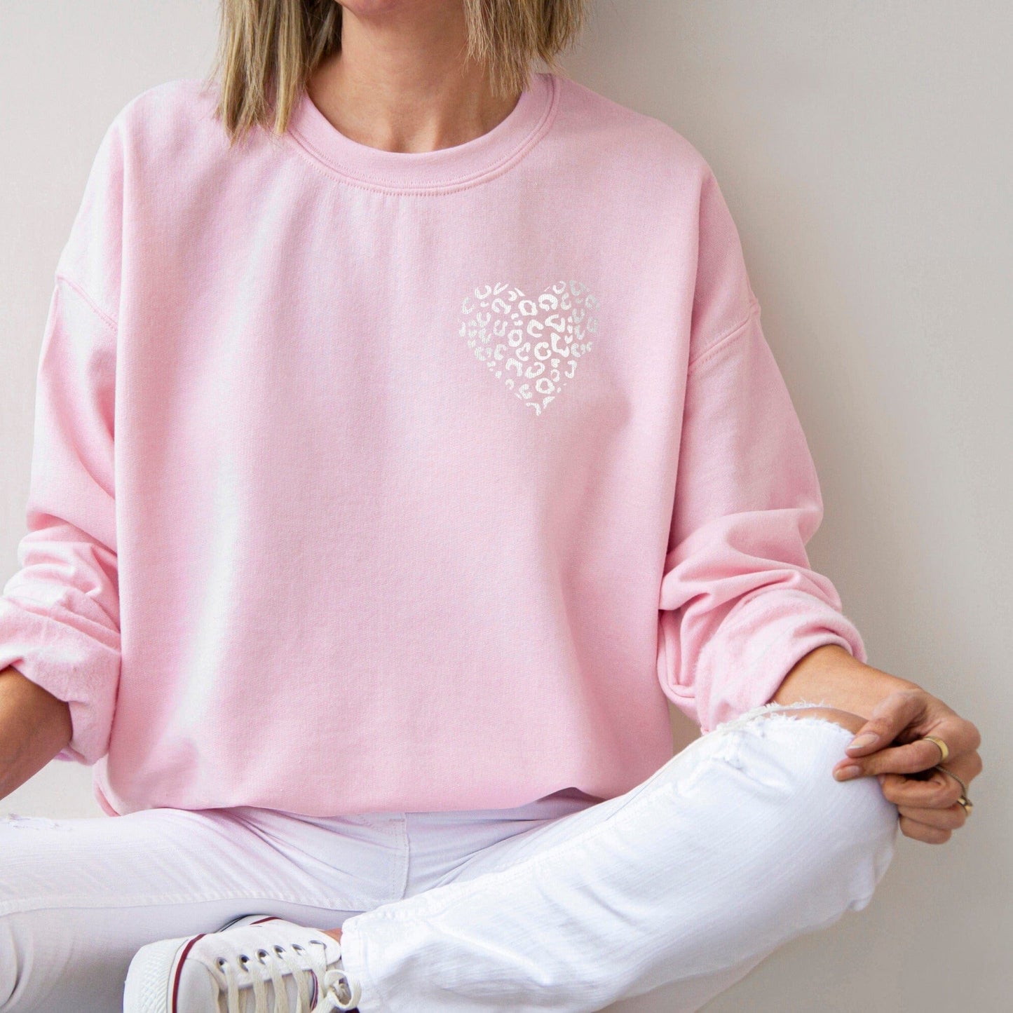 Soft Pink Leopard Print Heart Sweatshirt
