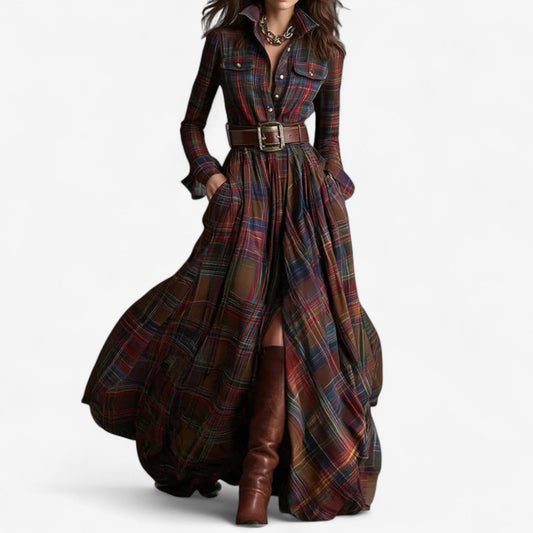 Barbara Maxi Dress with Timeless Check Patternrn