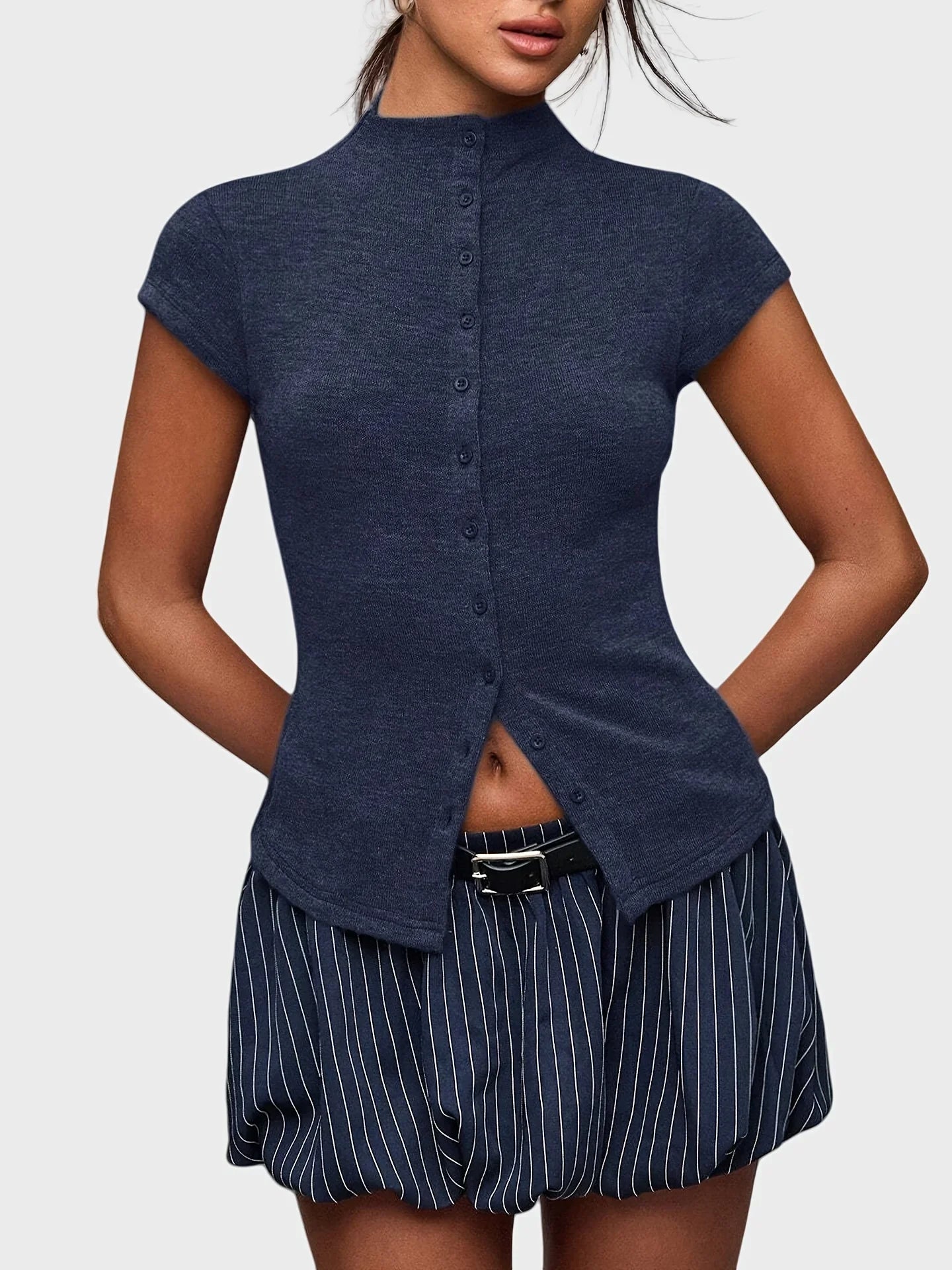 Valentina Button-Down Ribbed Top