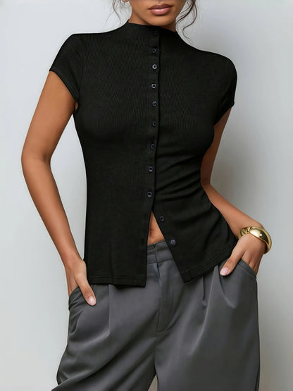 Valentina Button-Down Ribbed Top