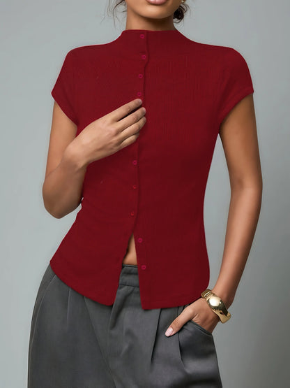 Valentina Button-Down Ribbed Top