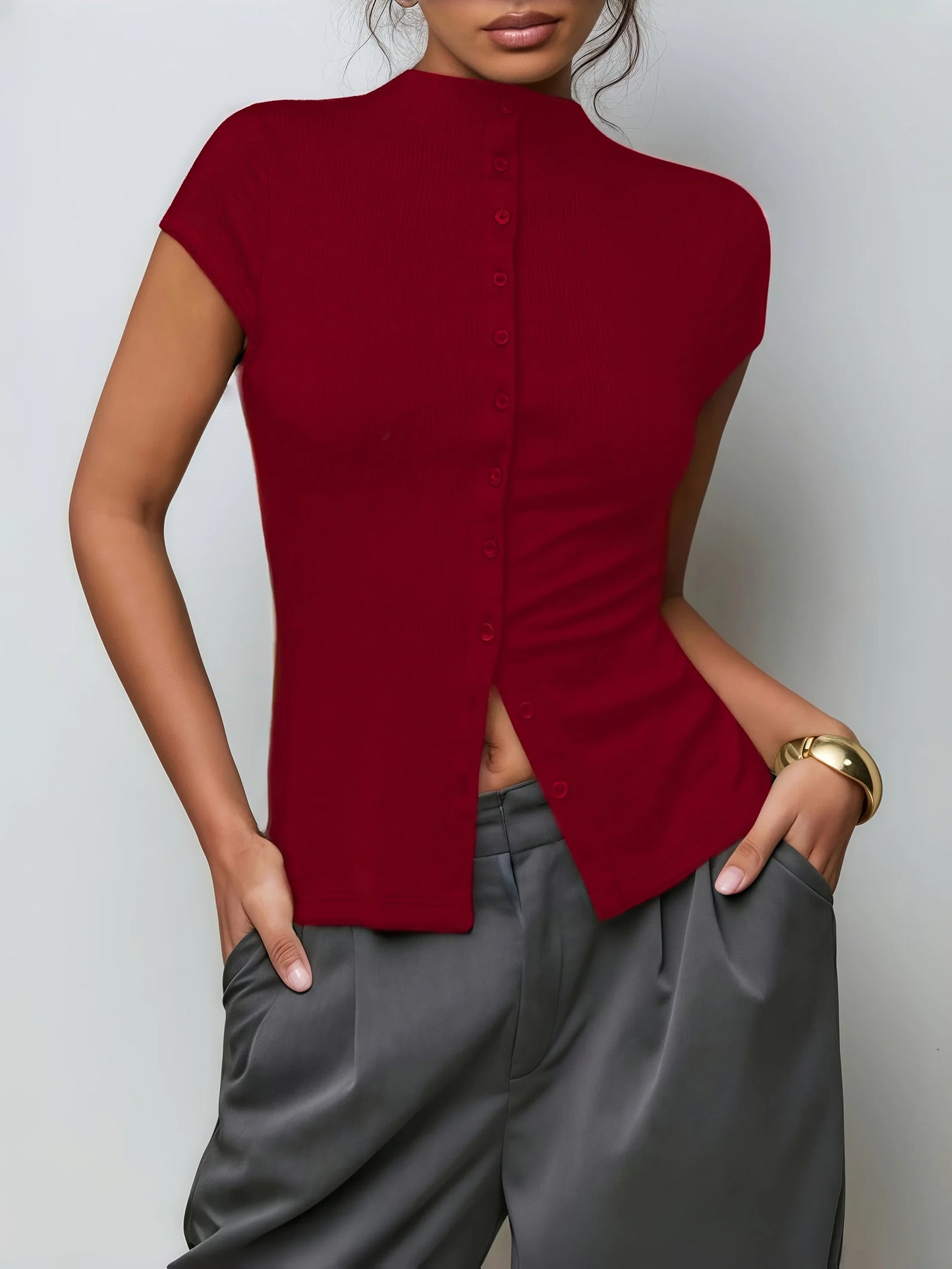 Valentina Button-Down Ribbed Top