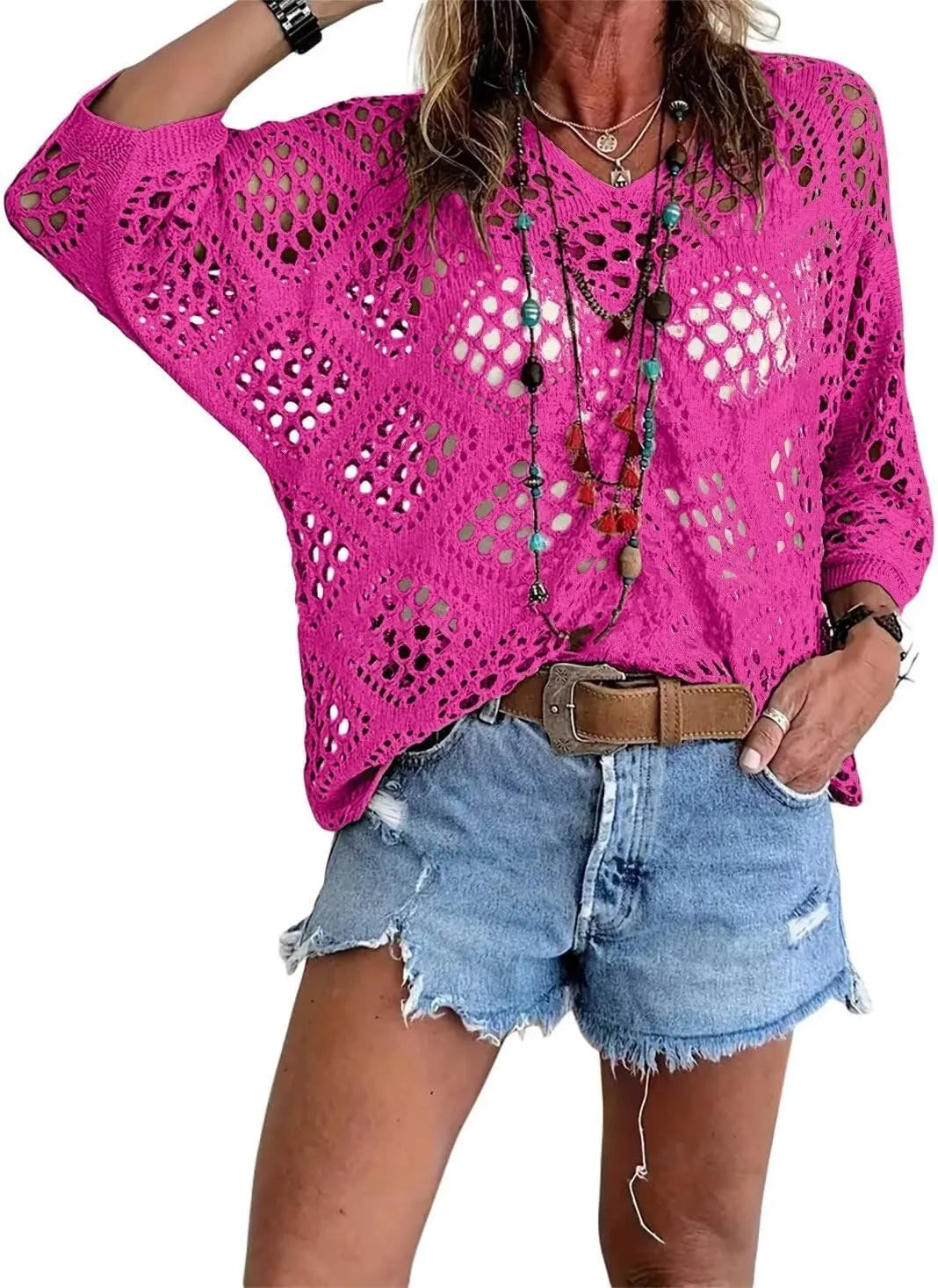 Gia™ | Lightweight V-Neck Open-Knit Sweater