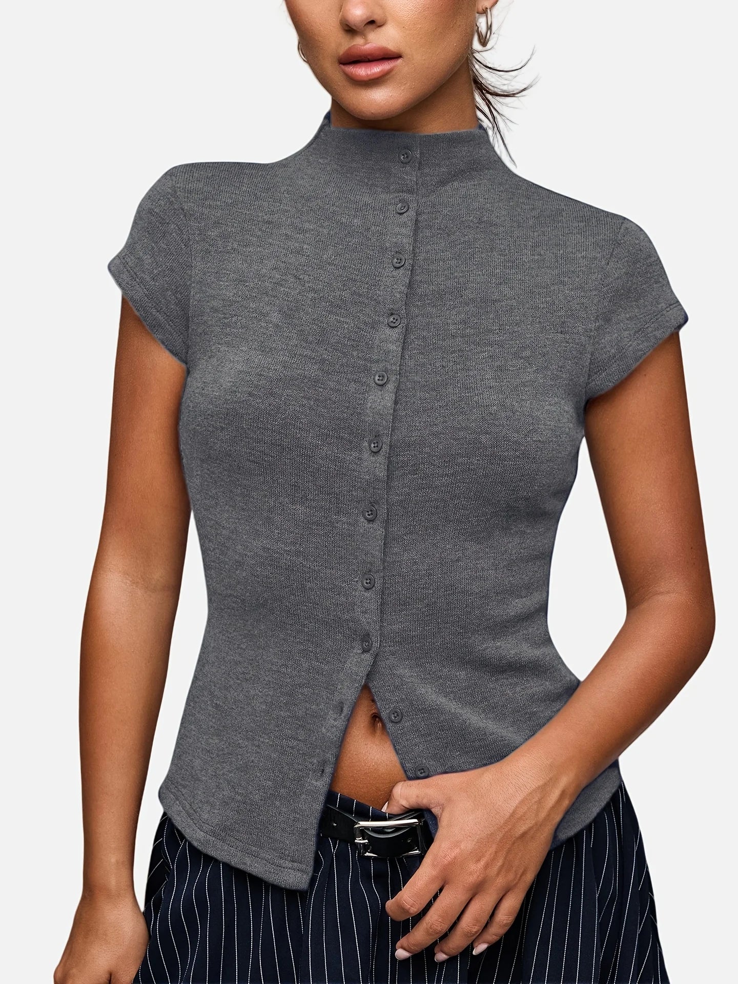 Valentina Button-Down Ribbed Top