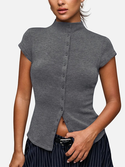 Valentina Button-Down Ribbed Top