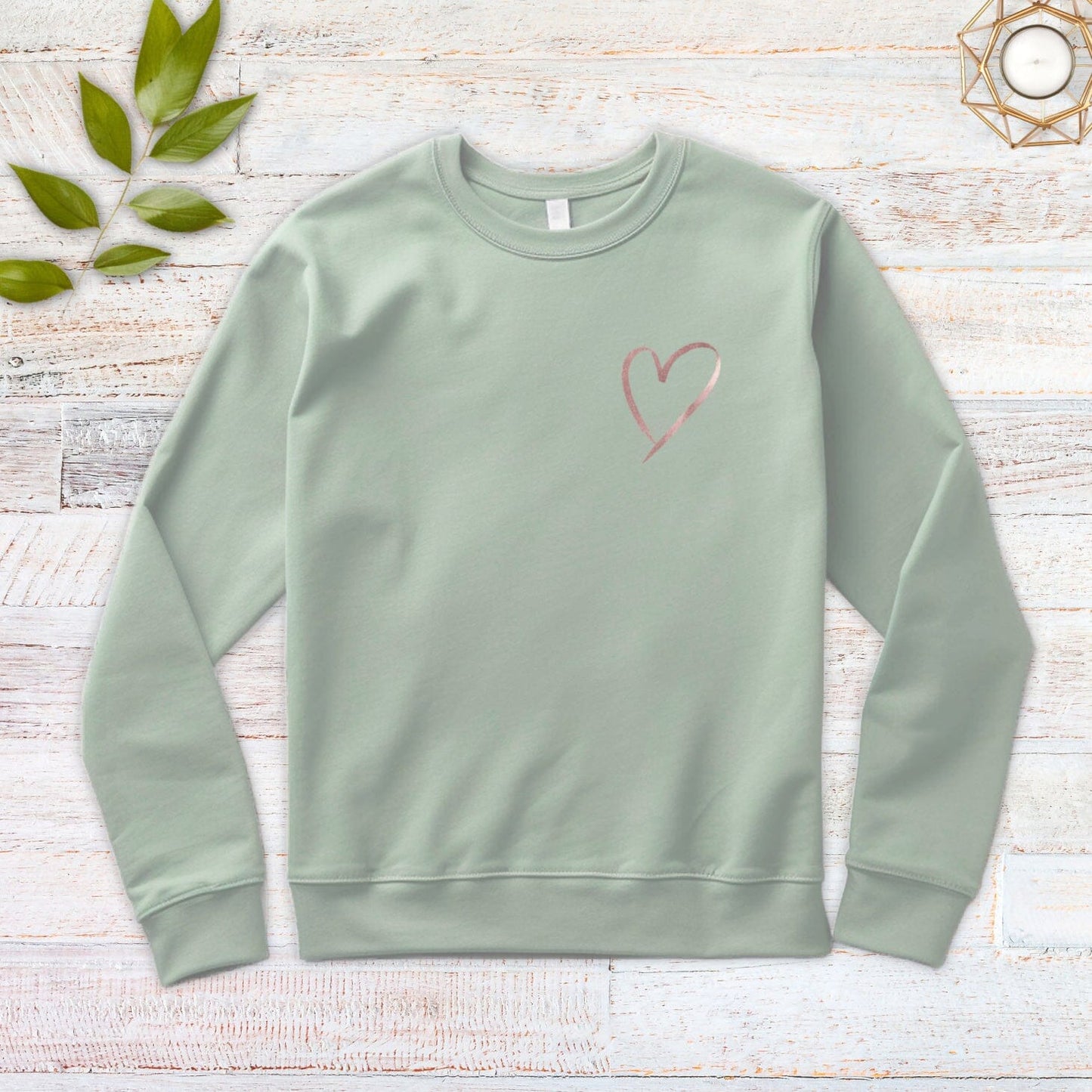 Sage Sweatshirt with Rose Gold Heart