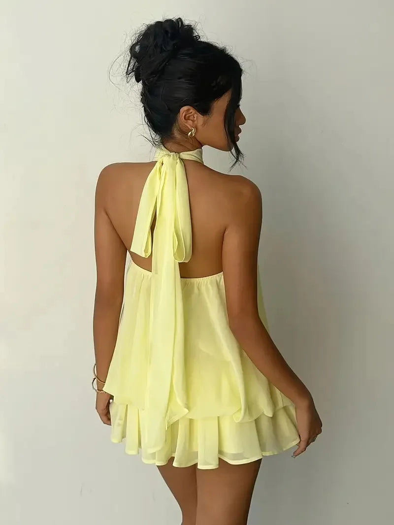Valeria™ | Halter Backless Chiffon Dress