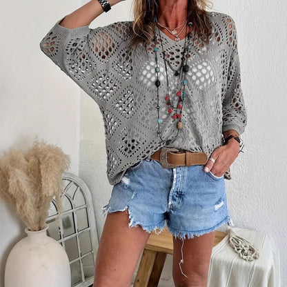 Gia™ | Lightweight V-Neck Open-Knit Sweater