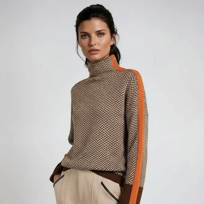 Elara | Contrast Stripe Roll Neck Jumper