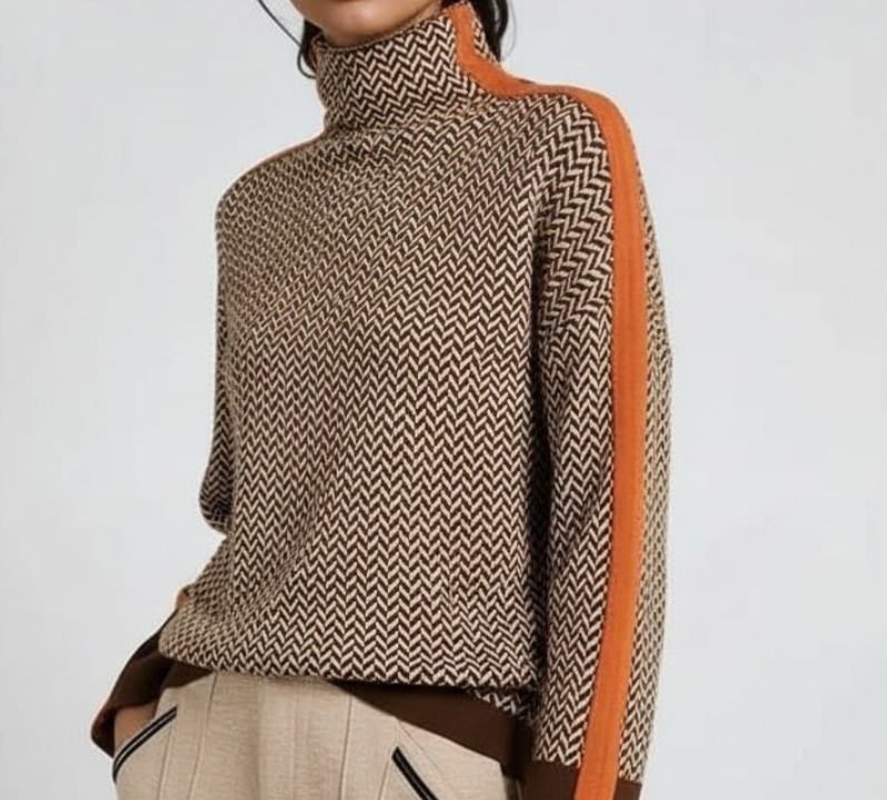 Elara | Contrast Stripe Roll Neck Jumper