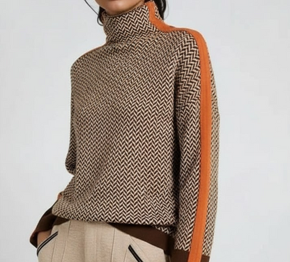 Elara | Contrast Stripe Roll Neck Jumper