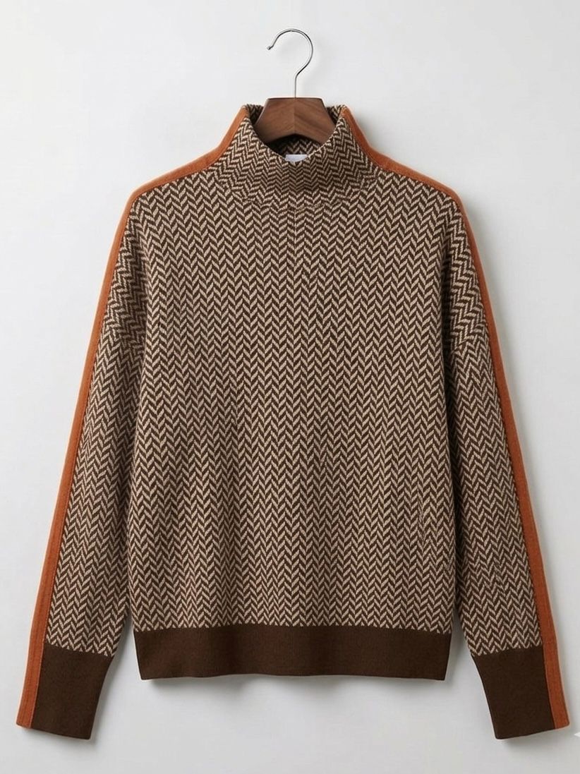 Elara | Contrast Stripe Roll Neck Jumper