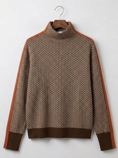 Elara | Contrast Stripe Roll Neck Jumper