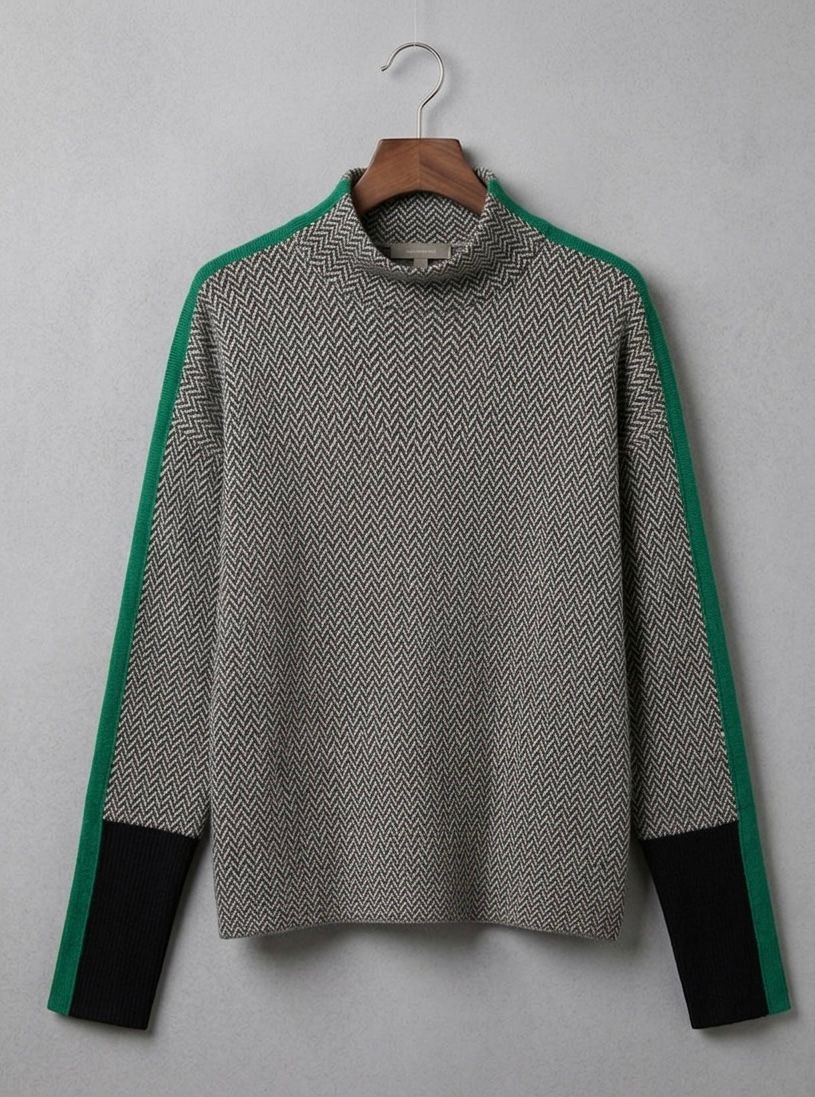 Elara | Contrast Stripe Roll Neck Jumper