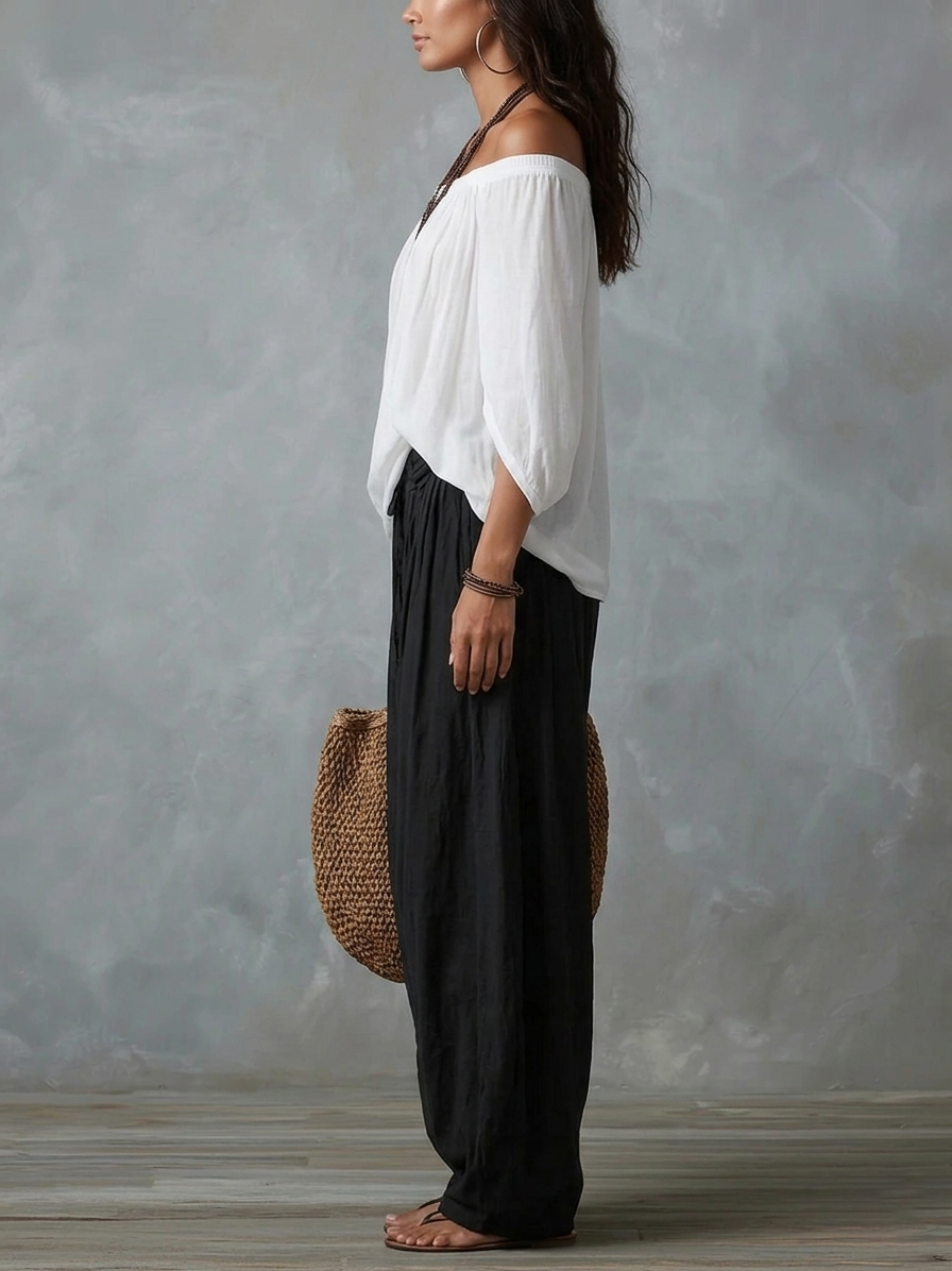 Bianca | Off-the-Shoulder White Set with Lantern Pants