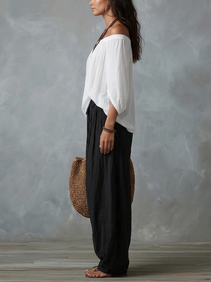 Bianca | Off-the-Shoulder White Set with Lantern Pants