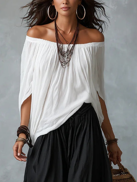 Bianca | Off-the-Shoulder White Set with Lantern Pants