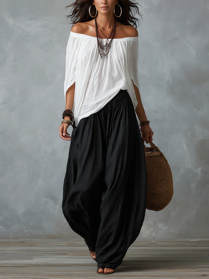 Bianca | Off-the-Shoulder White Set with Lantern Pants