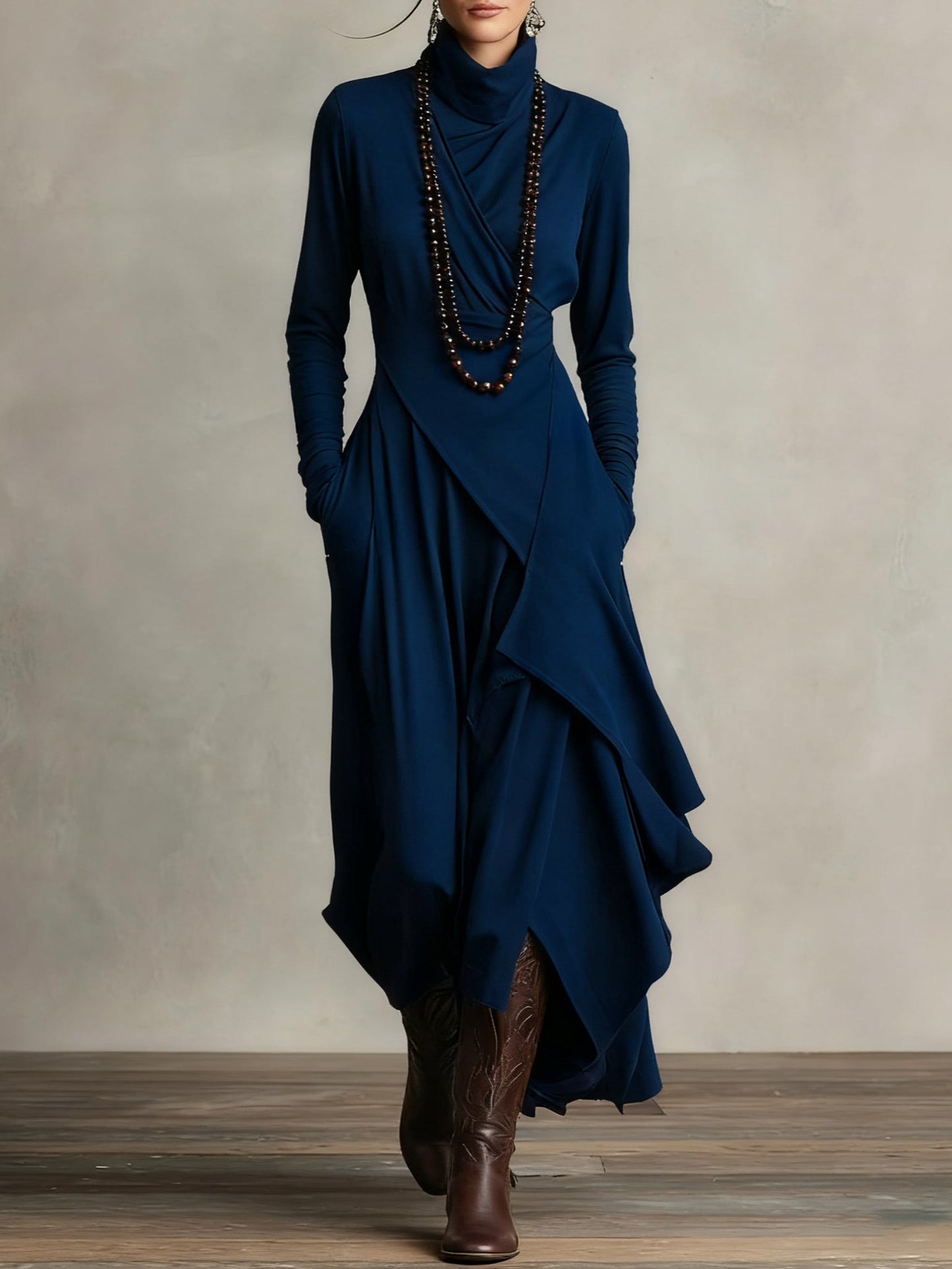 Elowen | High-Neck Asymmetric Maxi Dress