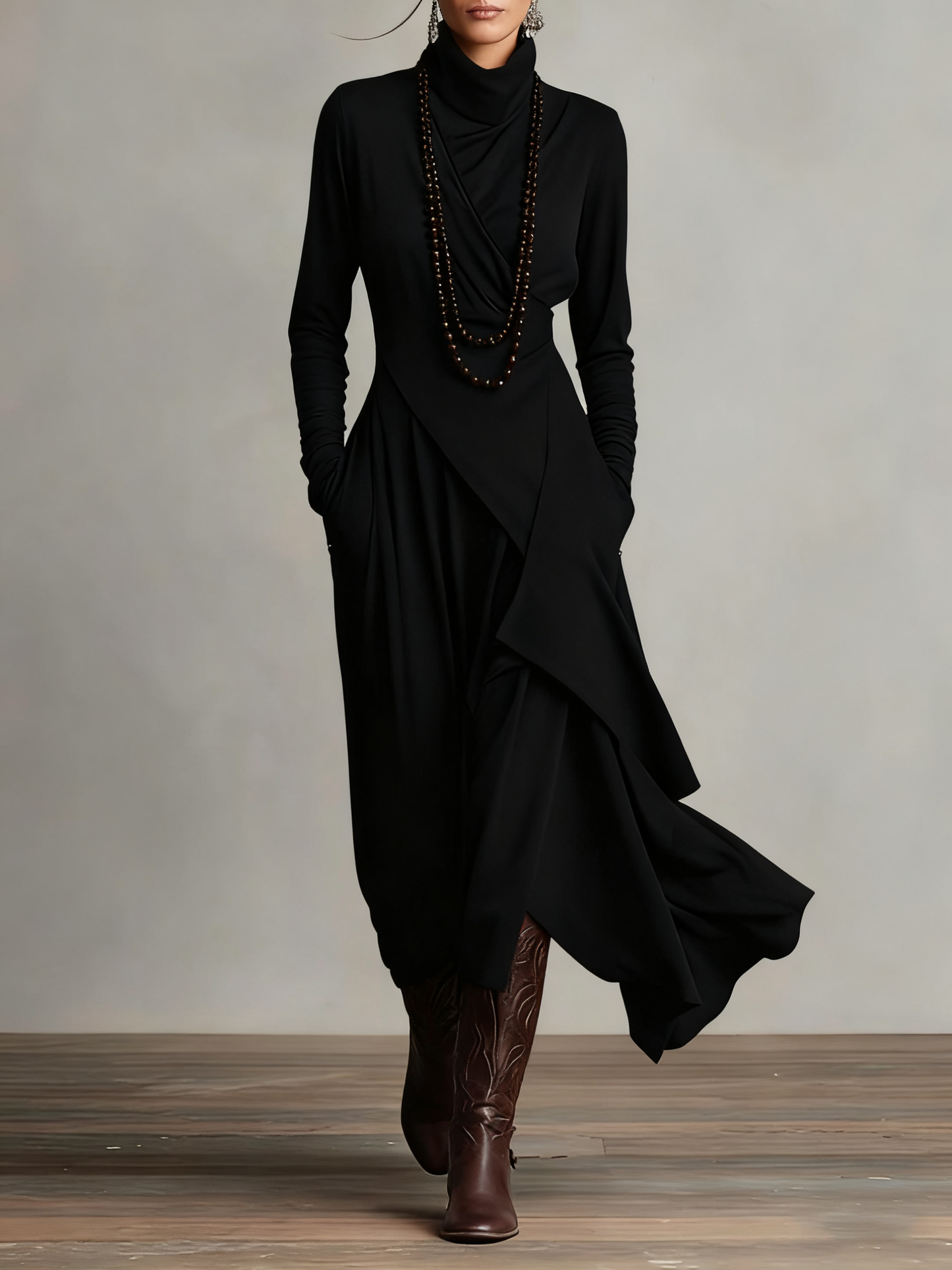 Elowen | High-Neck Asymmetric Maxi Dress