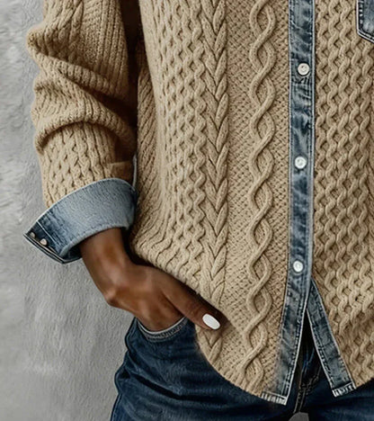 Marcela | Patchwork Knit Top with Denim Details