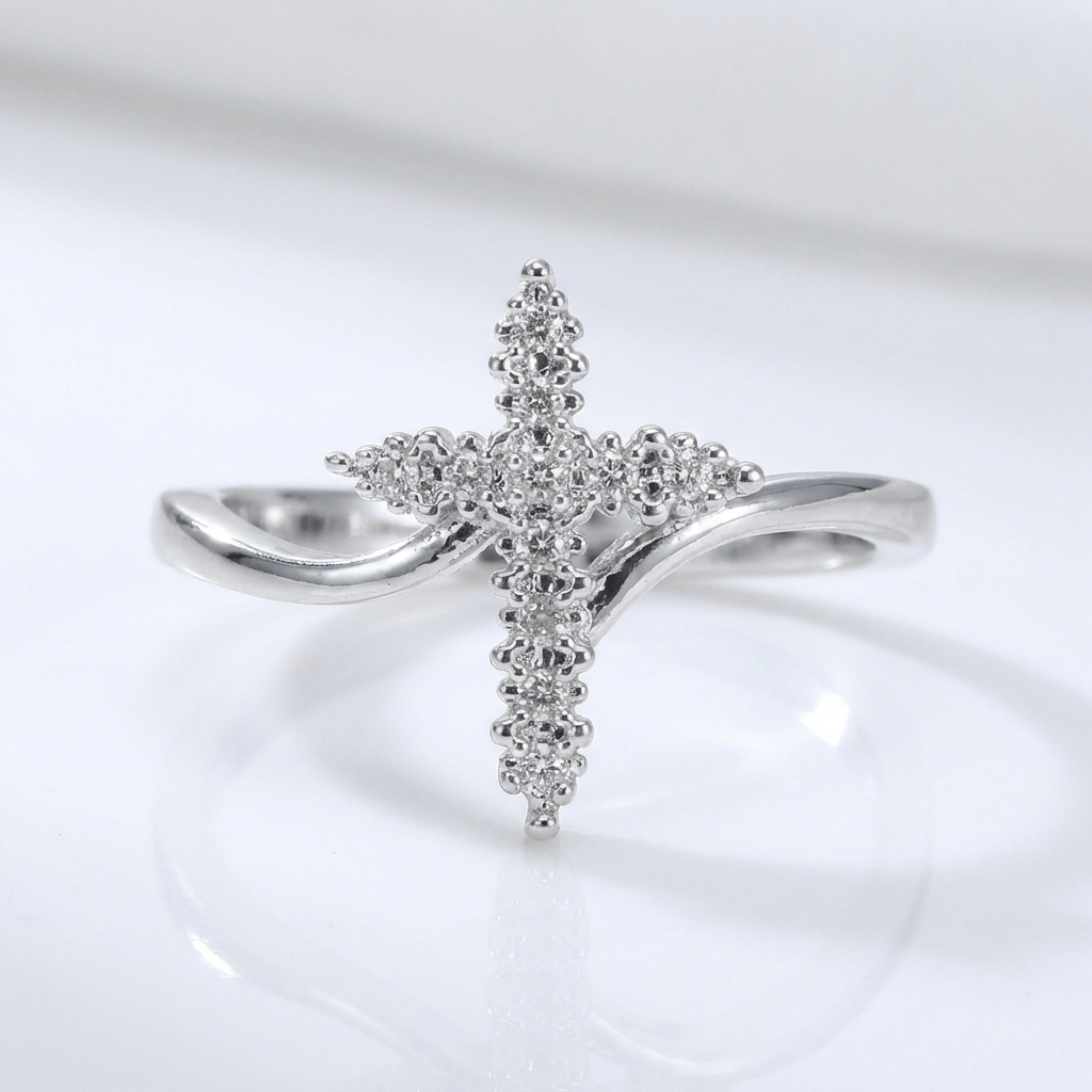 The Glory Ring — Silver Cross with Crystal Detail