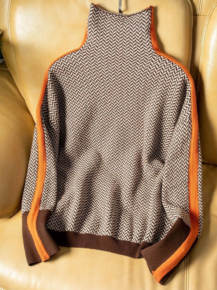 Elara | Contrast Stripe Roll Neck Jumper