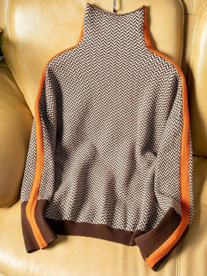 Elara | Contrast Stripe Roll Neck Jumper