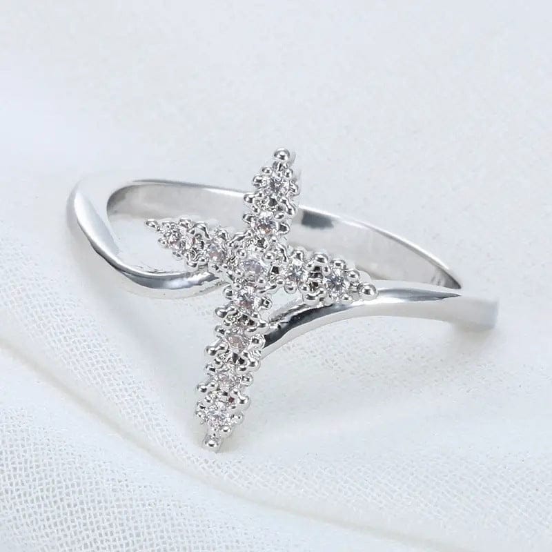The Glory Ring — Silver Cross with Crystal Detail