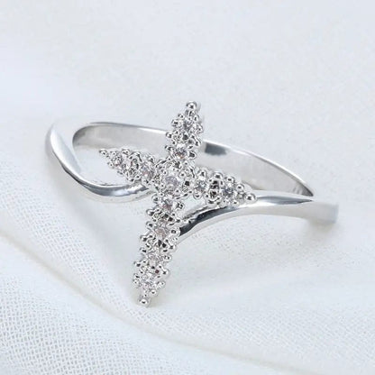 The Glory Ring — Silver Cross with Crystal Detail
