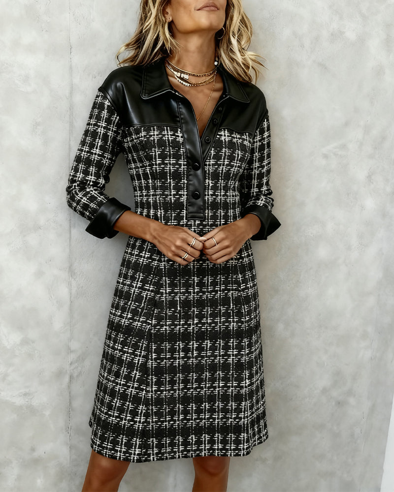 Harlow | Houndstooth Patchwork Shirt Dress