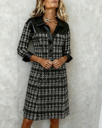 Harlow | Houndstooth Patchwork Shirt Dress
