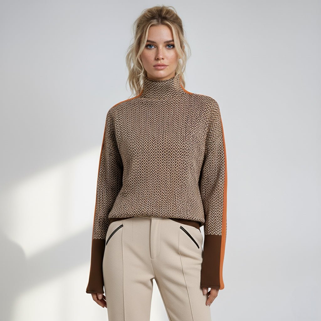 Elara | Contrast Stripe Roll Neck Jumper