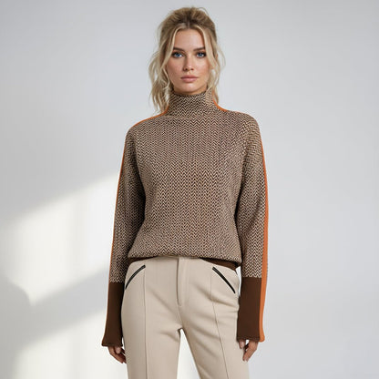 Elara | Contrast Stripe Roll Neck Jumper