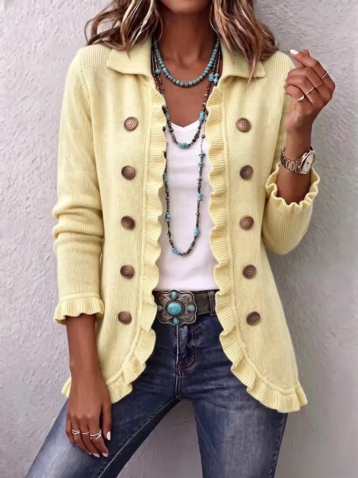 Grazia | Cream Knit Ruffle Jacket