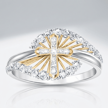 The Two-Tone Cross Ring — Silver with Crystal Detail