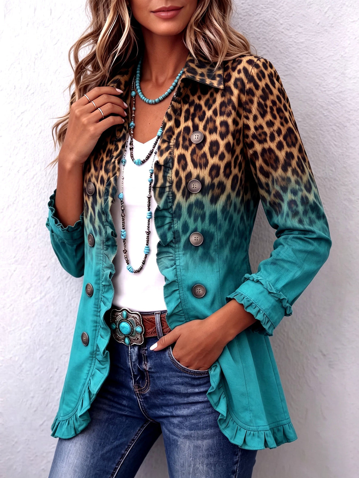 Giuseppina | Gradient Leopard Print Ruffled Jacket