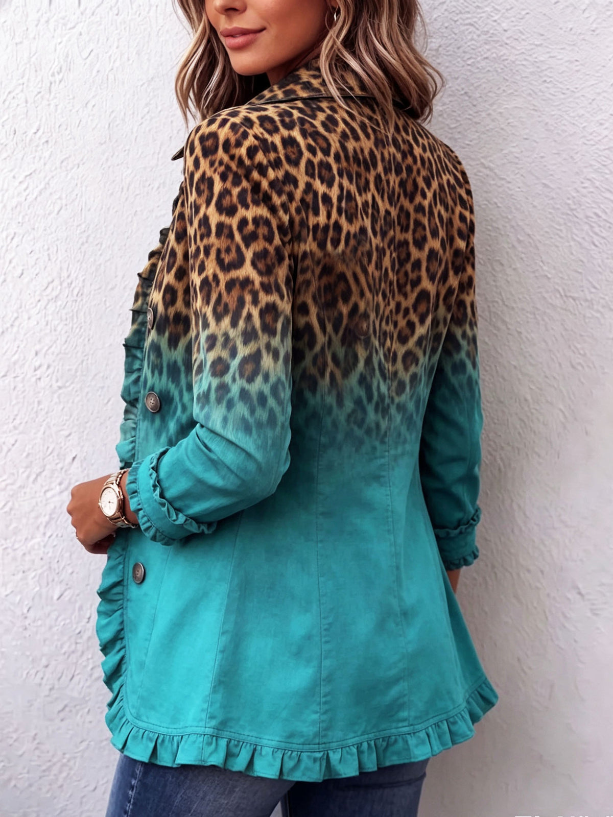 Giuseppina | Gradient Leopard Print Ruffled Jacket