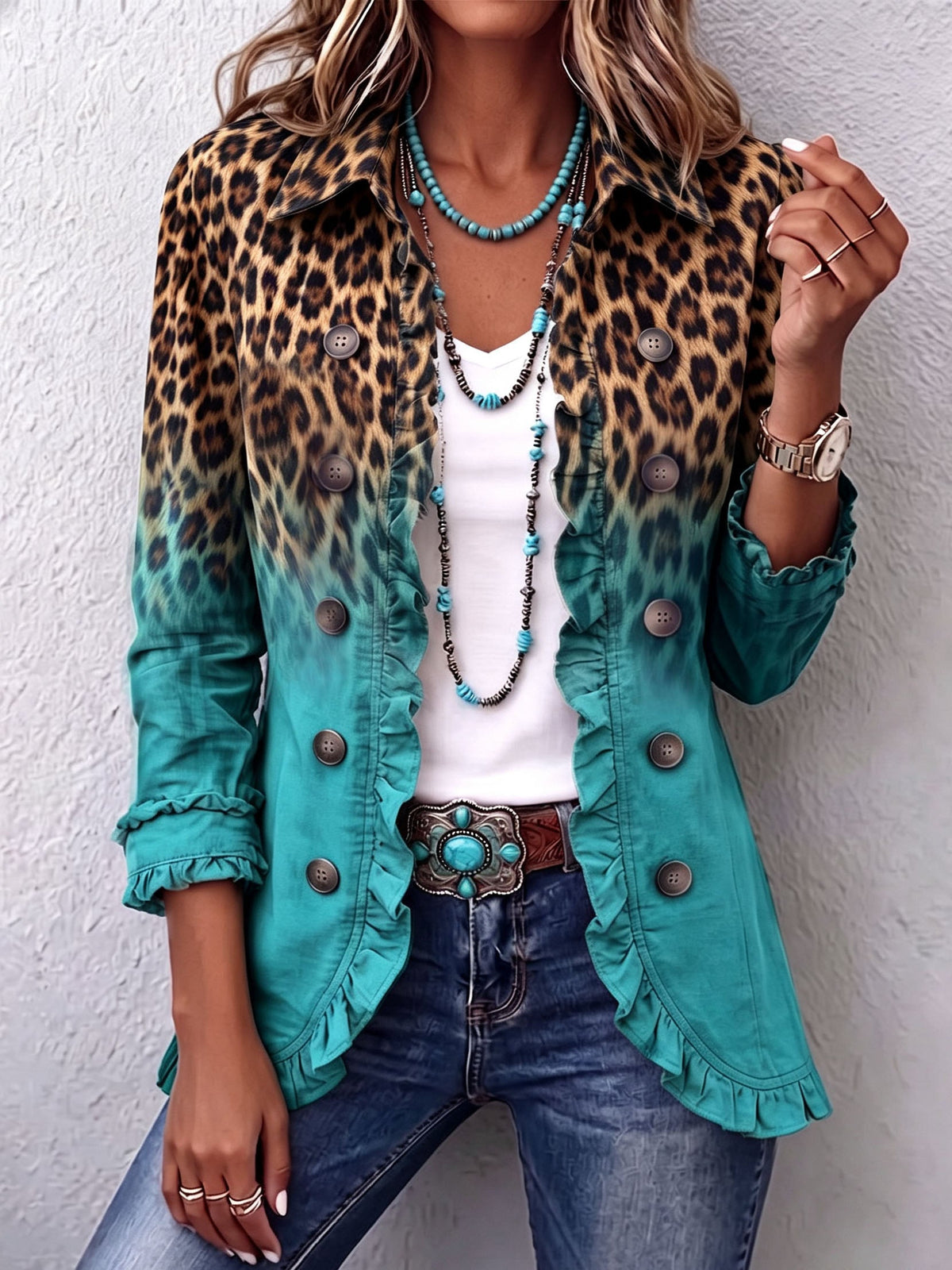 Giuseppina | Gradient Leopard Print Ruffled Jacket