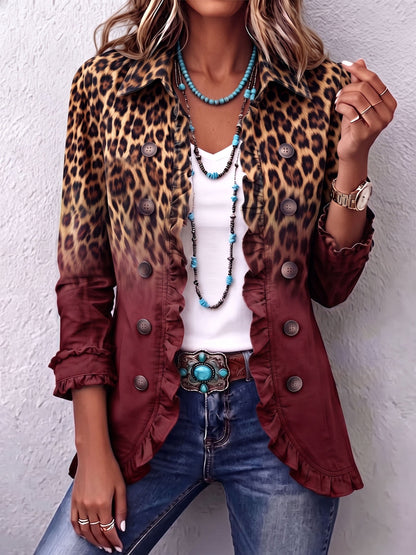 Giuseppina | Gradient Leopard Print Ruffled Jacket