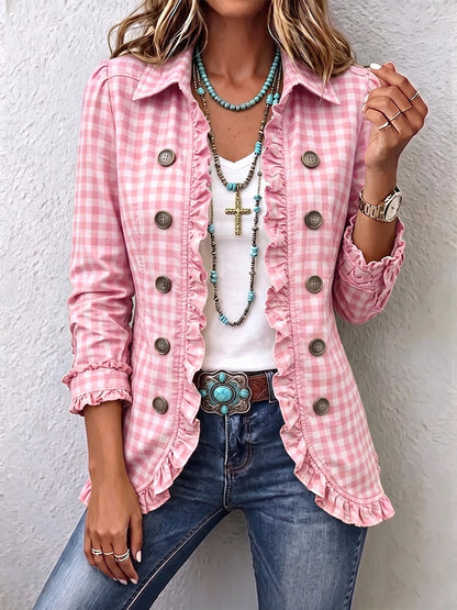 Carmela | Women's Gingham Print Ruffled Jacket