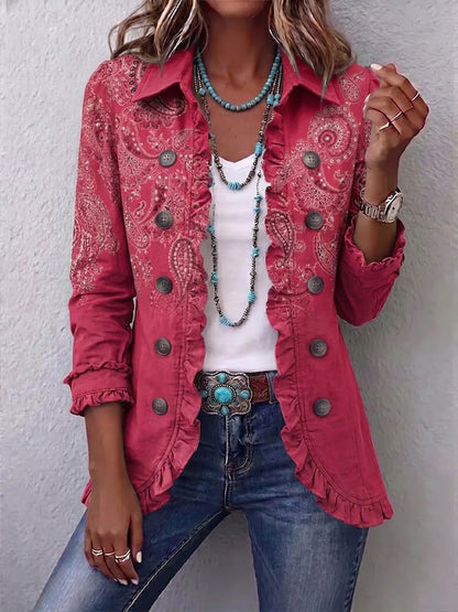 Agnese | Pink Paisley Ruffle Jacket