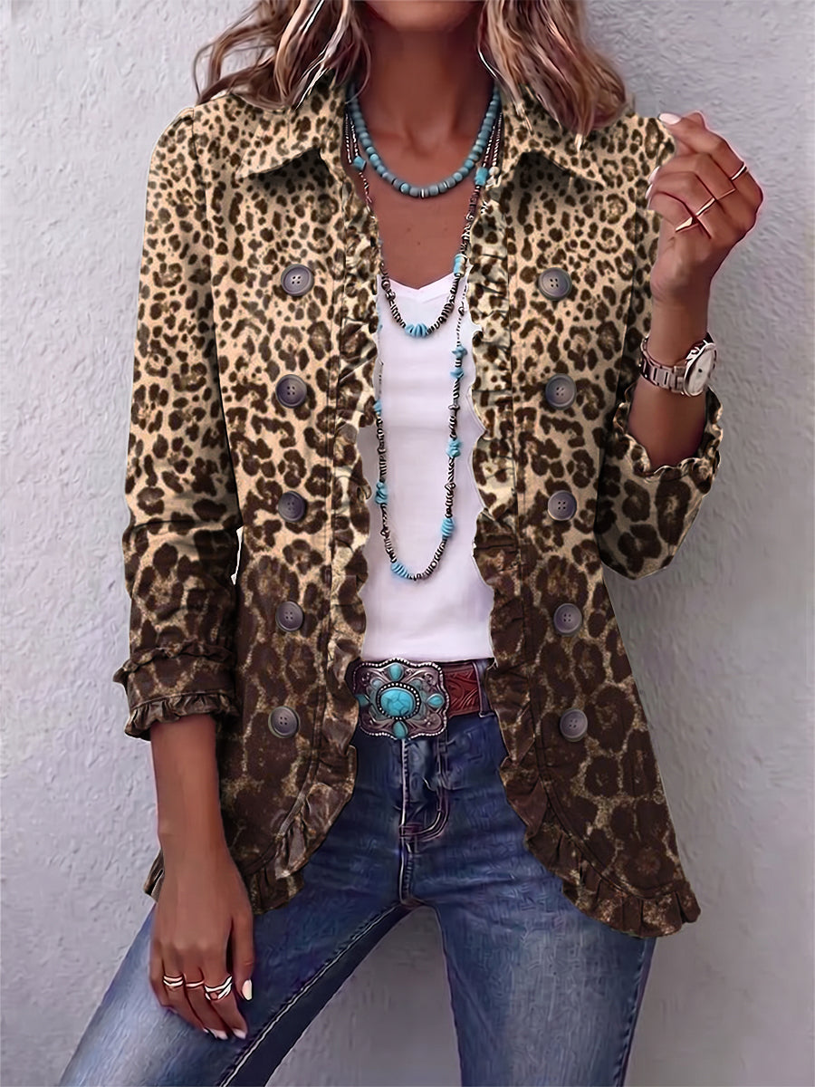 Novea | Leopard Print Ruffle Layering Jacket