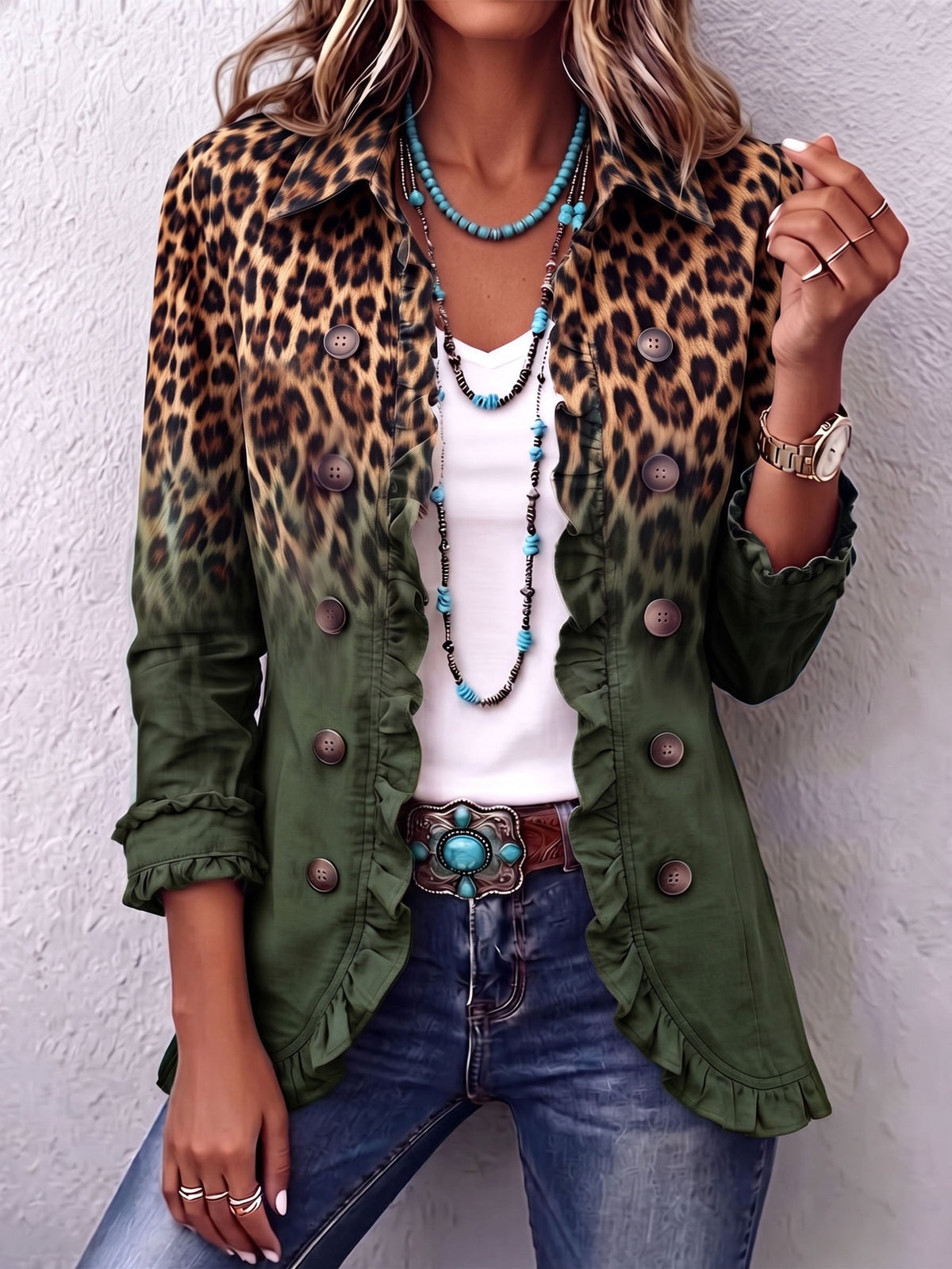 Giuseppina | Gradient Leopard Print Ruffled Jacket