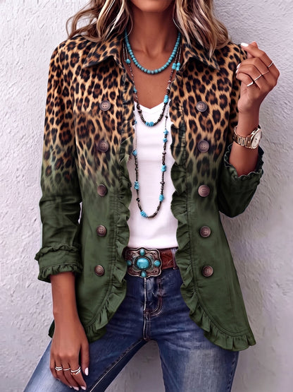 Giuseppina | Gradient Leopard Print Ruffled Jacket