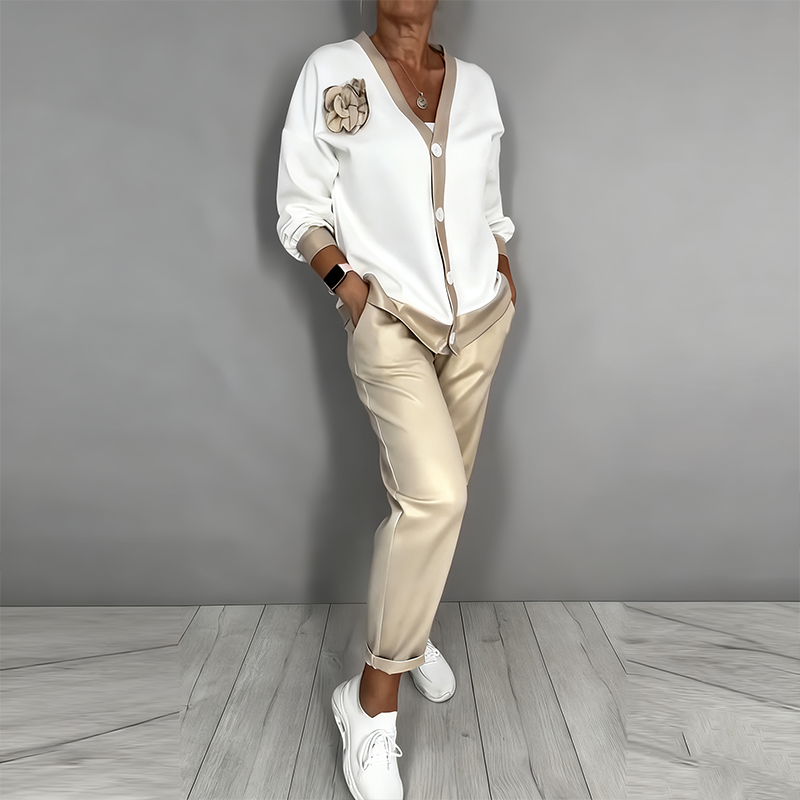 Women's Casual V-Neck Top & High Waist Pants 2-Piece Set — Anniversary Edit